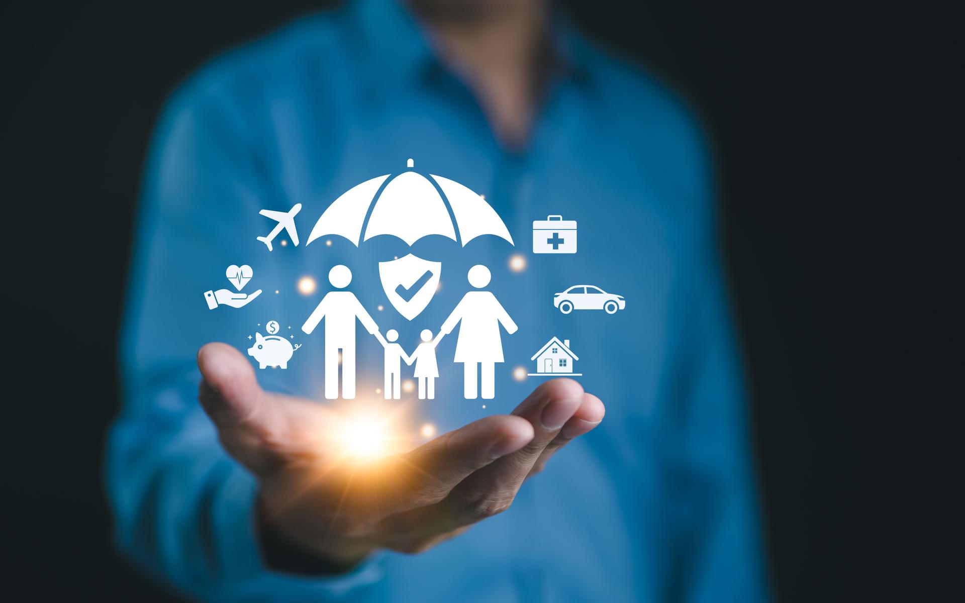 Life insurance and family protection concept. assurance, insurance, car, real estate and property, travel, finances, health, family, life, accident, and logistics insurance. complete insurance,